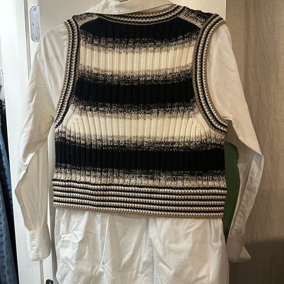 Veronica Beard Mixed Media Black and Cream Striped Sweater Vest - Picture 5 of 5